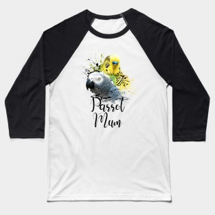 Parrot Mom Color Splatter Budgie and Grey Parrot White Baseball T-Shirt